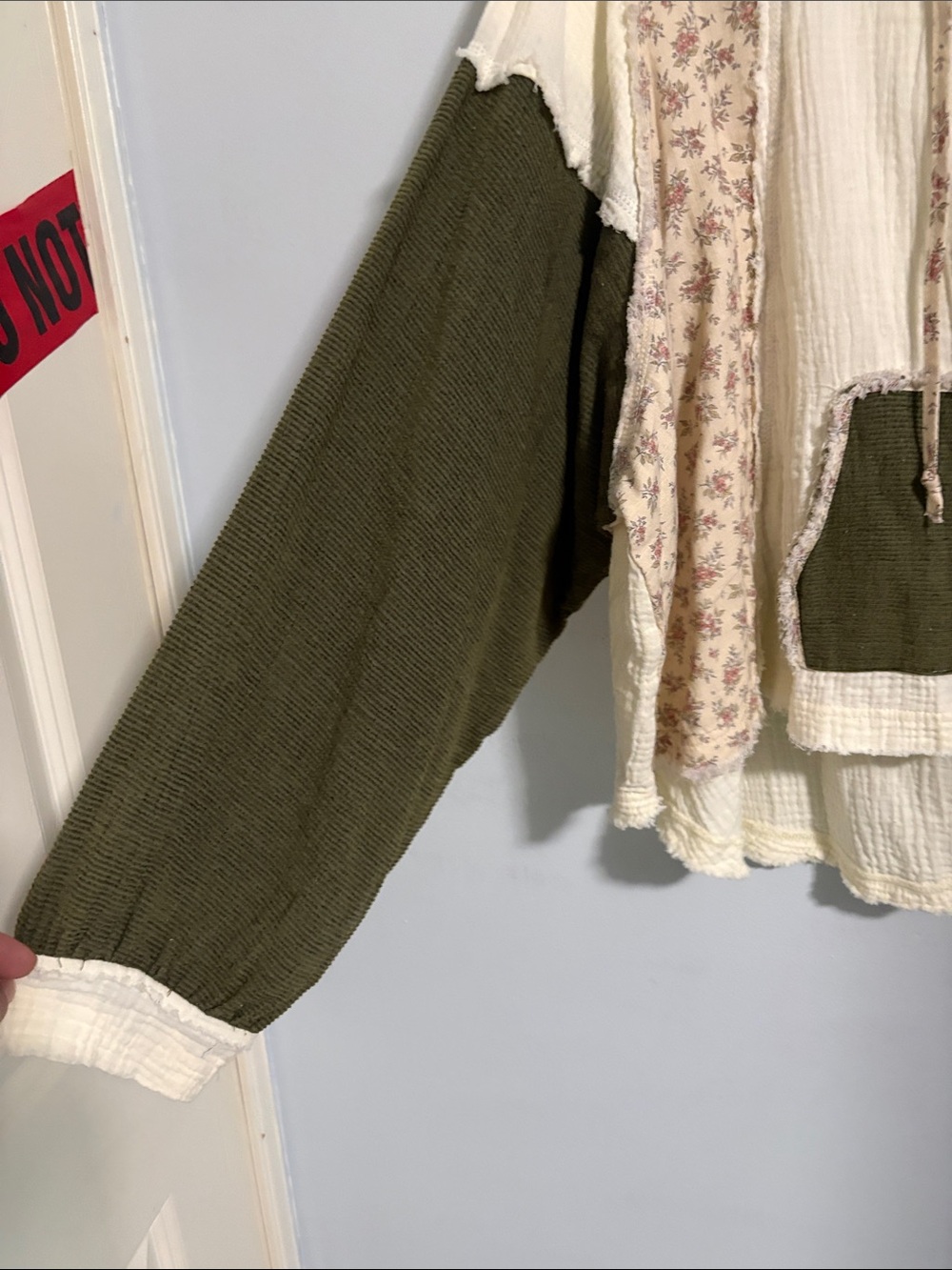 Pol. Cream & Olive Floral Panel Hoodie - Women Tops - Picture 3 of 9